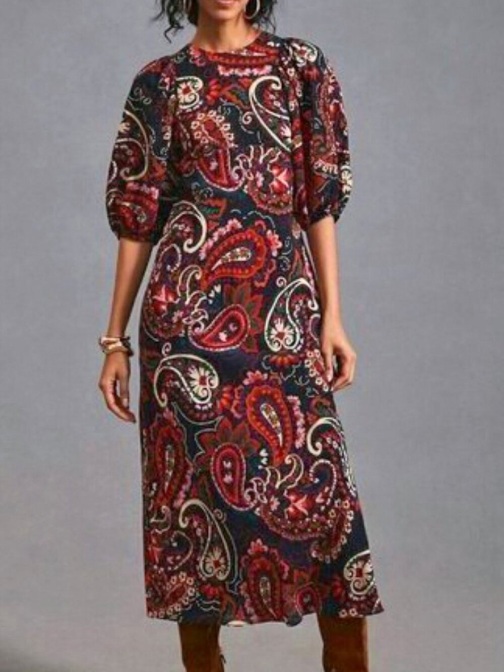 Anthropologie Kachel Paisley Puff Sleeve Midi Dress